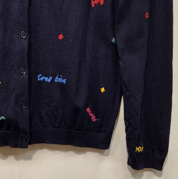 Talbots Charming Embroidered Sweater Cardigan Women's L Blue French Artsy Retro - Picture 7 of 12